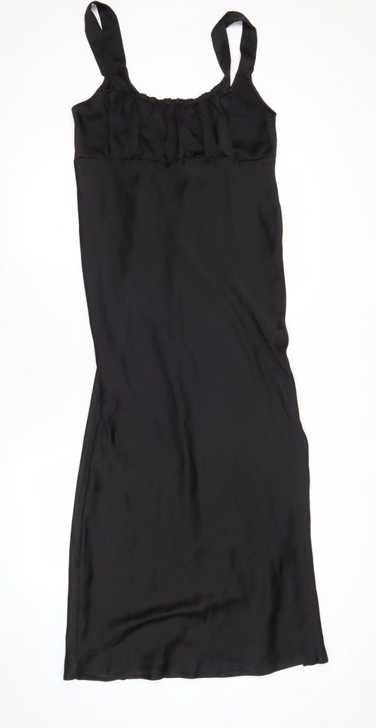 ASOS DESIGN Women’s Black Midi Slip Dress Size 12 Scoop Neck