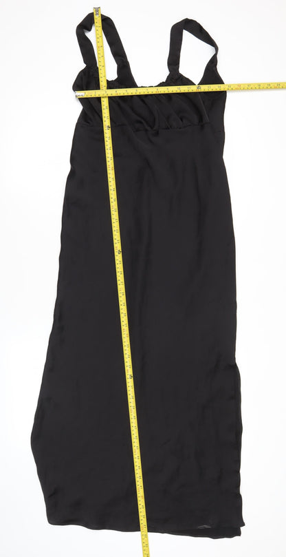 ASOS DESIGN Women’s Black Midi Slip Dress Size 12 Scoop Neck