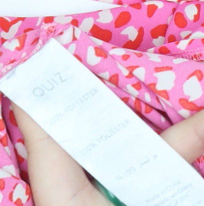 Quiz Women’s Pink Floral Ruffle Skater Dress Size 12 Sleeveless V-Neck