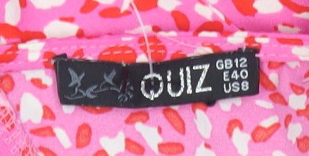 Quiz Women’s Pink Floral Ruffle Skater Dress Size 12 Sleeveless V-Neck