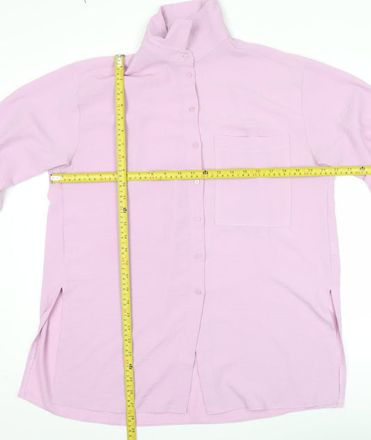 Papaya Women Pink Size 8 Long Sleeve Button-Up Shirt