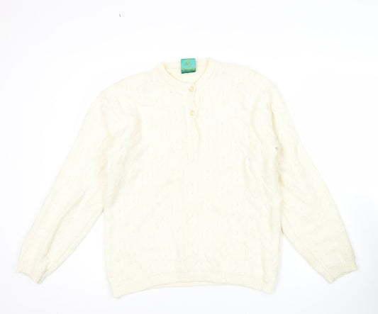 Womens UK Size 14 Canda Ivory Henley Jumper