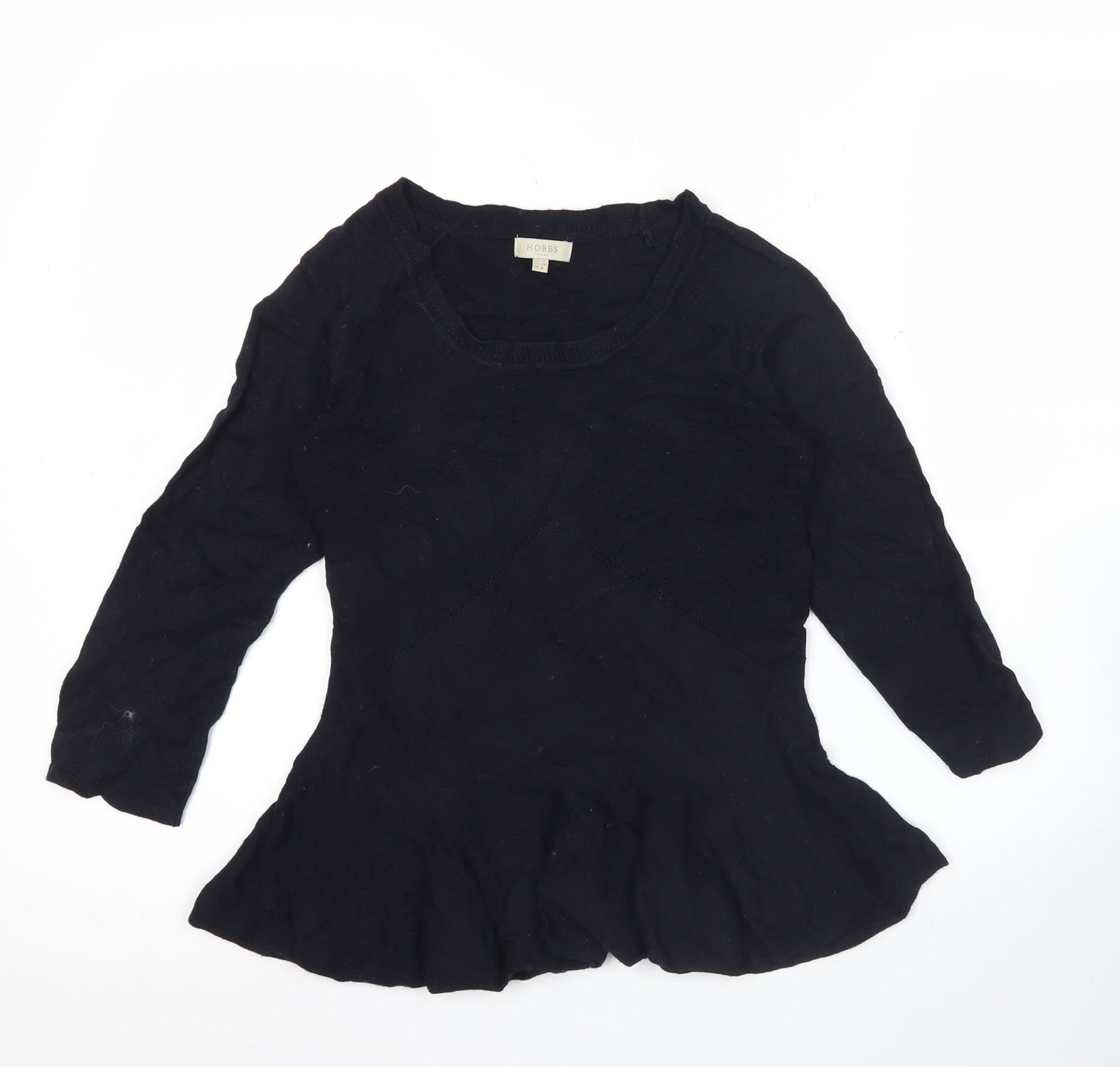 Hobbs Womens Black Wool Viscose Jumper Size 10 Crew Neck 3/4 Sleeve