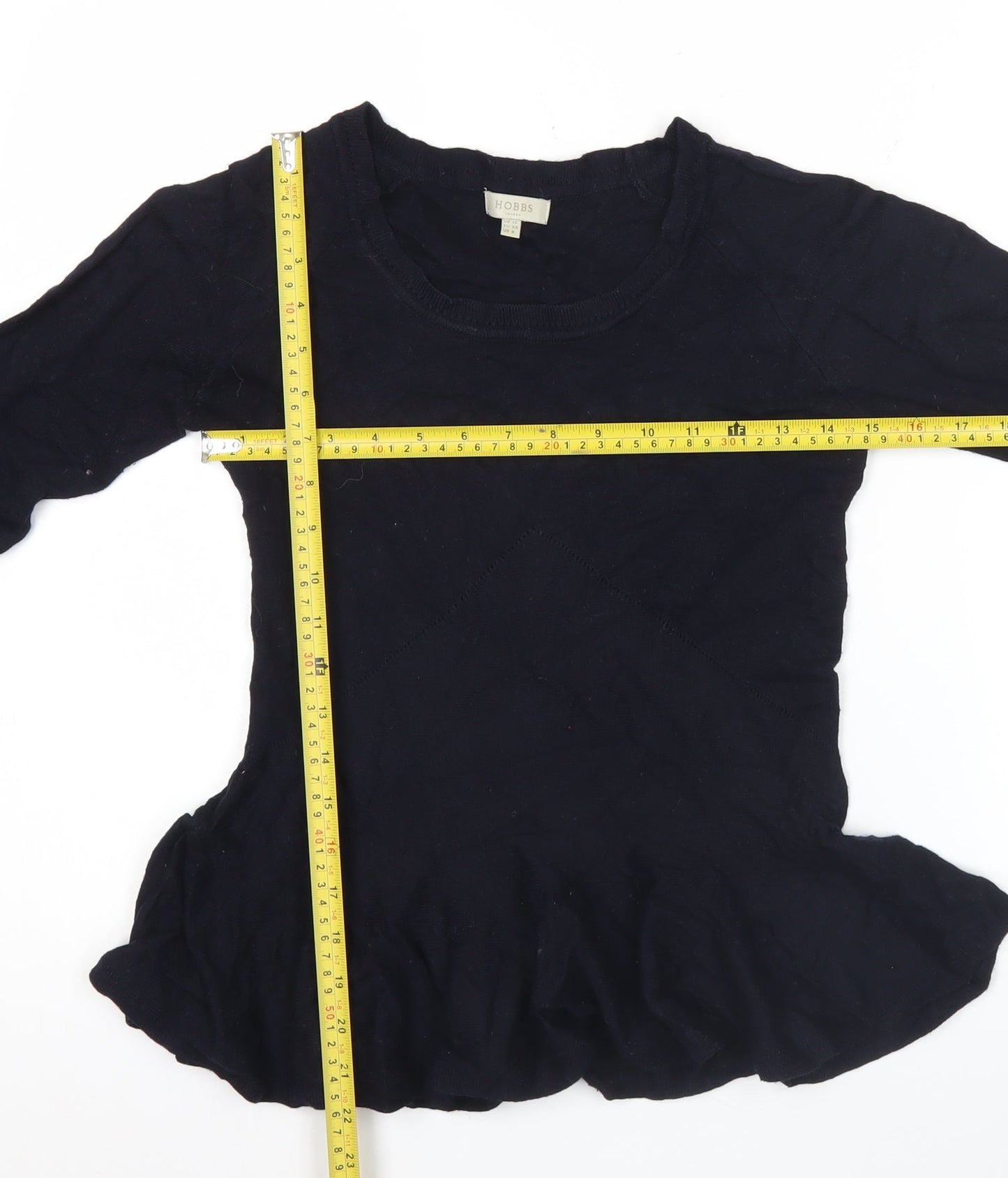 Hobbs Womens Black Wool Viscose Jumper Size 10 Crew Neck 3/4 Sleeve