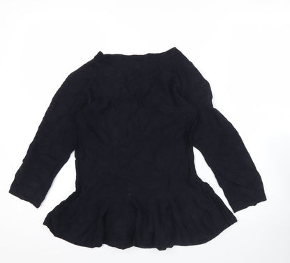 Hobbs Womens Black Wool Viscose Jumper Size 10 Crew Neck 3/4 Sleeve