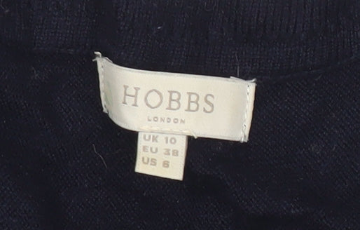 Hobbs Womens Black Wool Viscose Jumper Size 10 Crew Neck 3/4 Sleeve