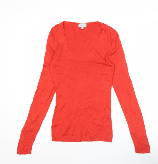 Jigsaw Womens Red Silk Blend V-Neck Pullover Jumper Size S