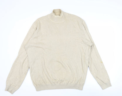 Thomas Nash Men’s Beige Cotton Mock Neck Jumper Size L