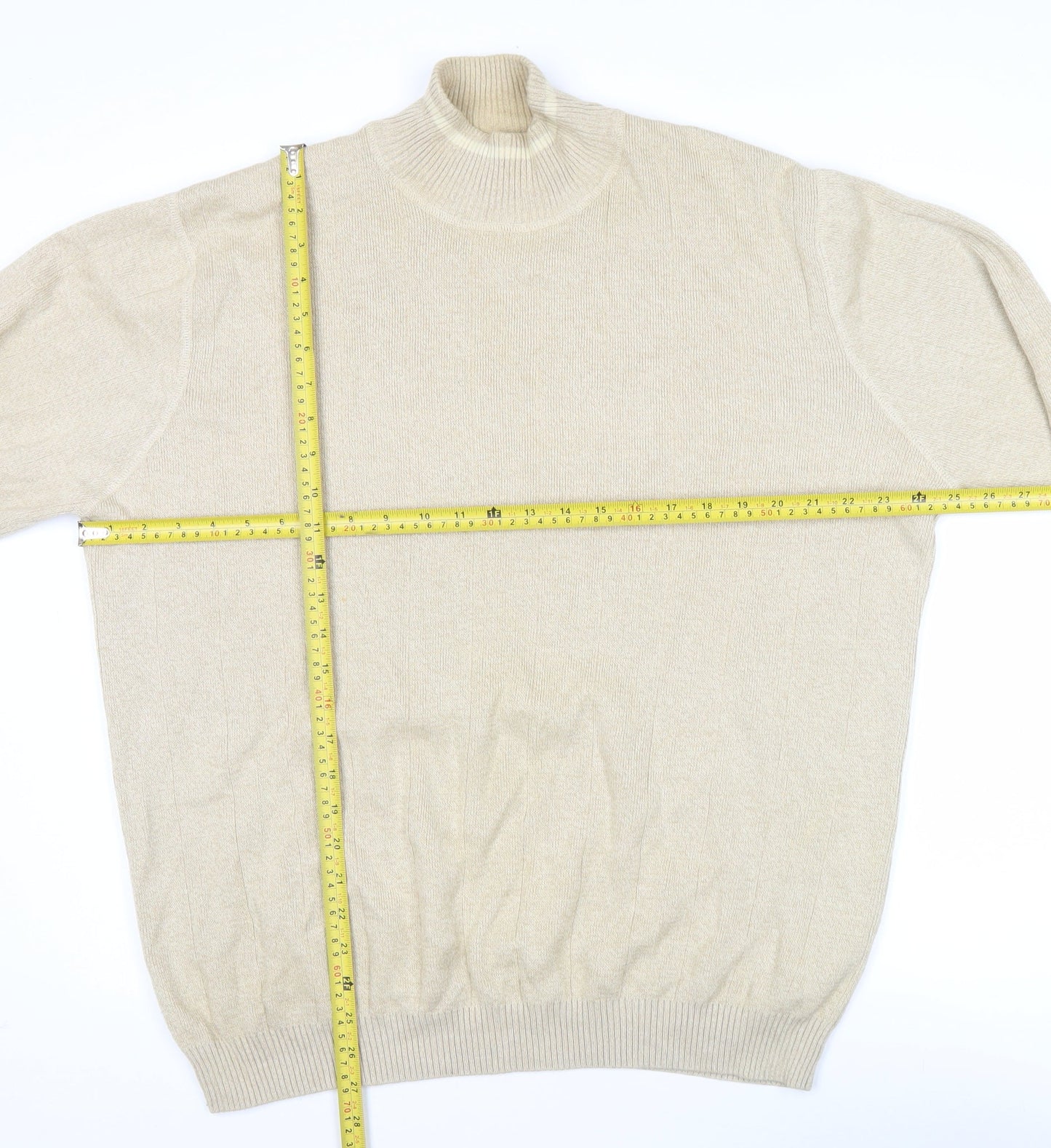 Thomas Nash Men’s Beige Cotton Mock Neck Jumper Size L