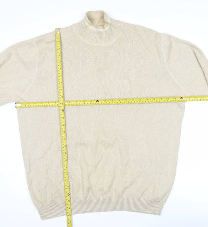 Thomas Nash Men’s Beige Cotton Mock Neck Jumper Size L