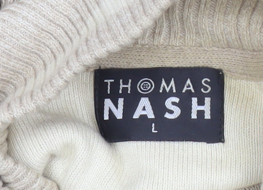 Thomas Nash Men’s Beige Cotton Mock Neck Jumper Size L