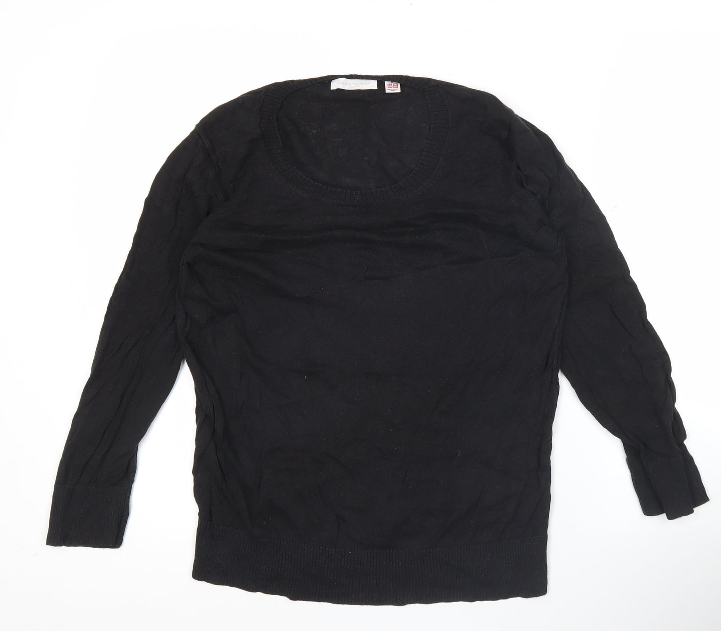 Uniqlo Men's Black Medium Pullover Jumper Linen Cotton Blend