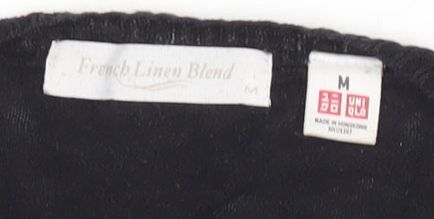 Uniqlo Men's Black Medium Pullover Jumper Linen Cotton Blend