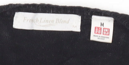 Uniqlo Men's Black Medium Pullover Jumper Linen Cotton Blend