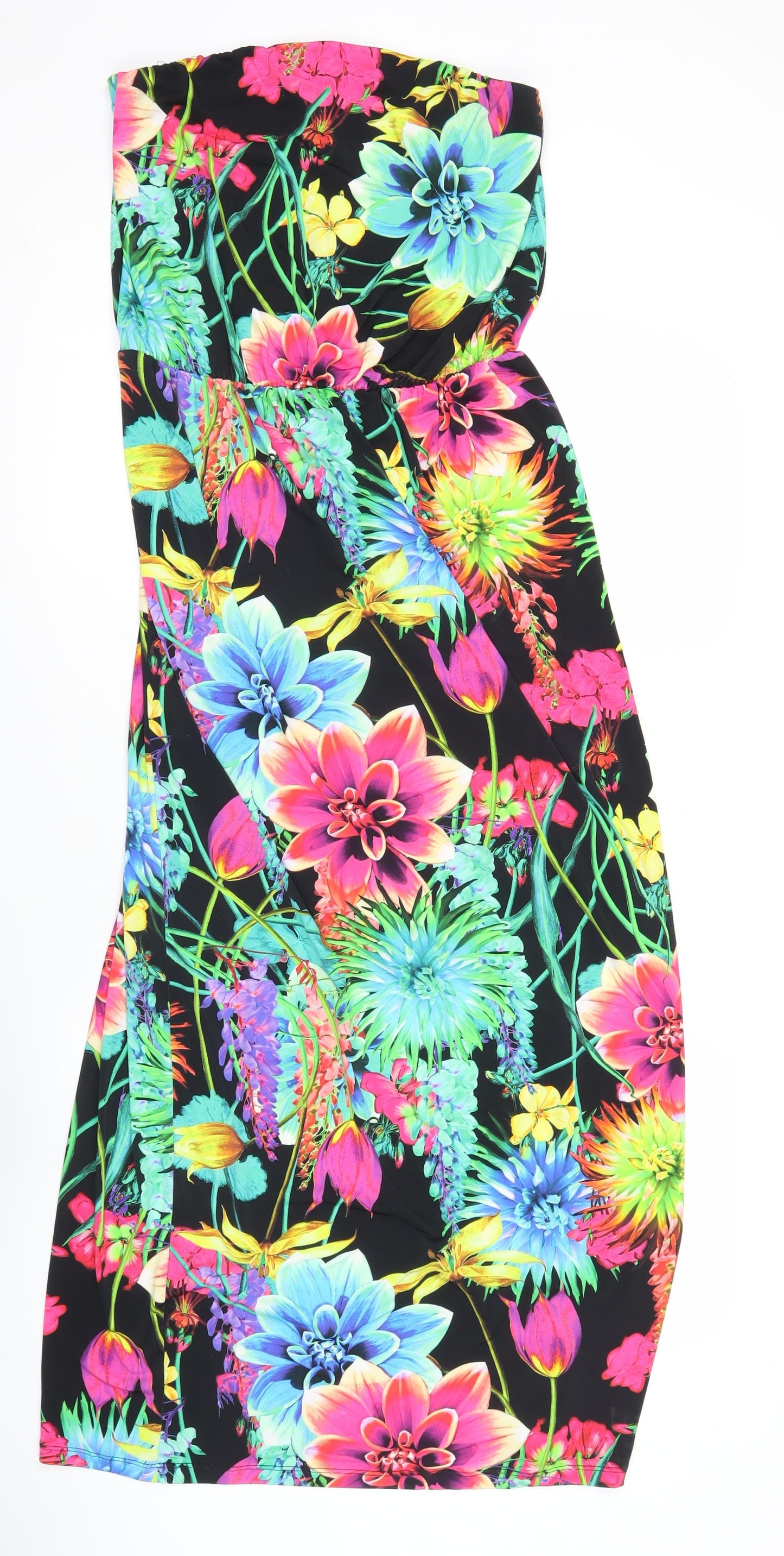 South Womens Multicoloured Floral Bodycon Dress Size 12 Strapless Party