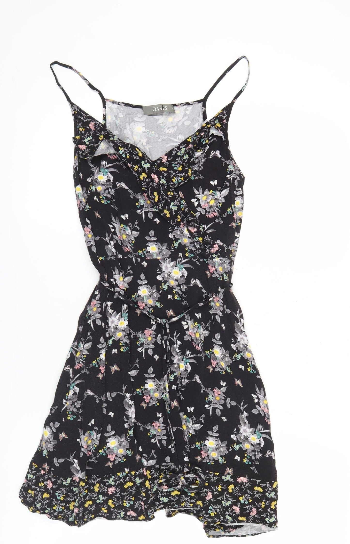 Oasis Womens Black Floral Viscose Slip Dress Size 12 Summer Casual