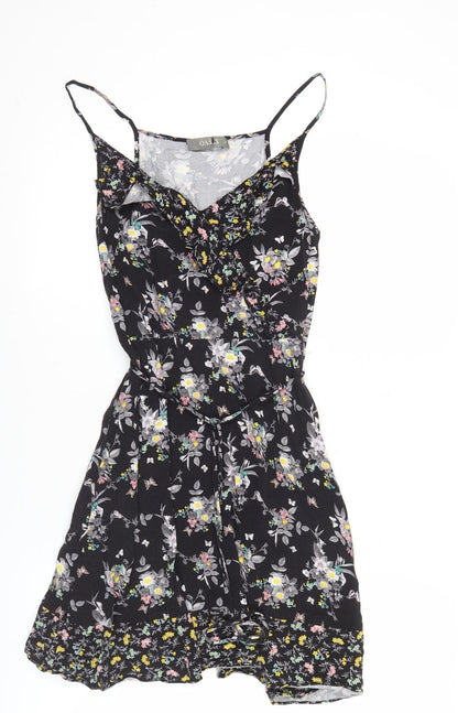 Oasis Womens Black Floral Viscose Slip Dress Size 12 Summer Casual