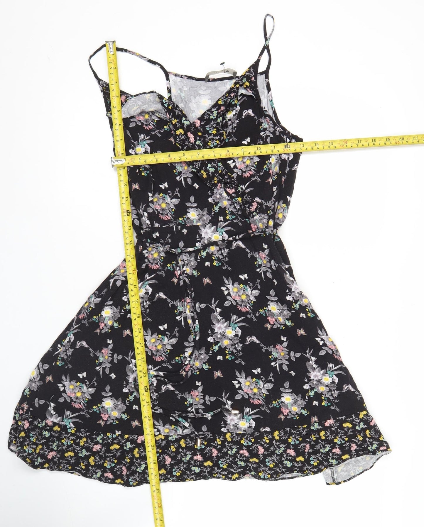 Oasis Womens Black Floral Viscose Slip Dress Size 12 Summer Casual