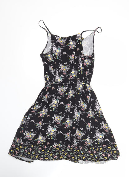 Oasis Womens Black Floral Viscose Slip Dress Size 12 Summer Casual