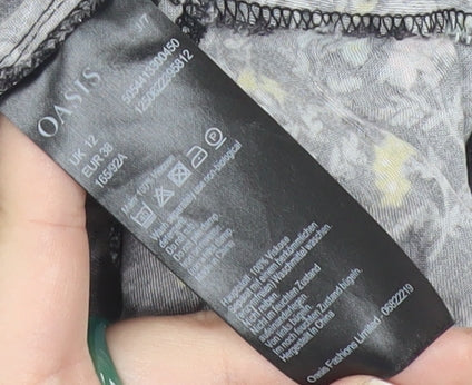 Oasis Womens Black Floral Viscose Slip Dress Size 12 Summer Casual