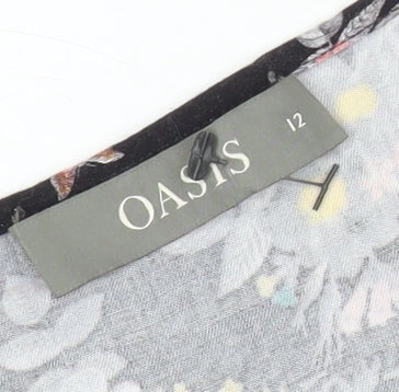 Oasis Womens Black Floral Viscose Slip Dress Size 12 Summer Casual