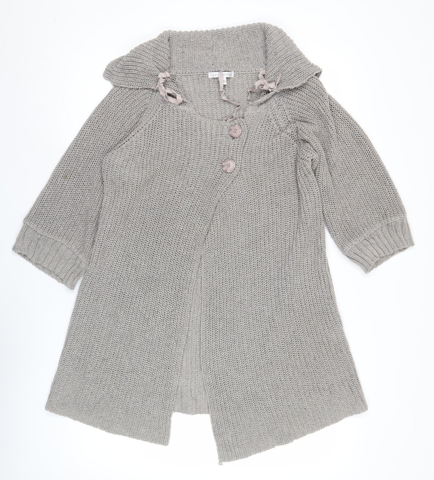 Quin & Donnelly Womens Grey M Cardigan Chunky Knit Cowl Neck 3/4 Sleeve