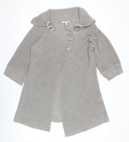 Quin & Donnelly Womens Grey M Cardigan Chunky Knit Cowl Neck 3/4 Sleeve