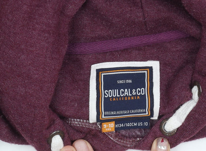 SoulCal & Co Girls Purple Pullover Hoodie 9-10 Years Cotton Blend Logo