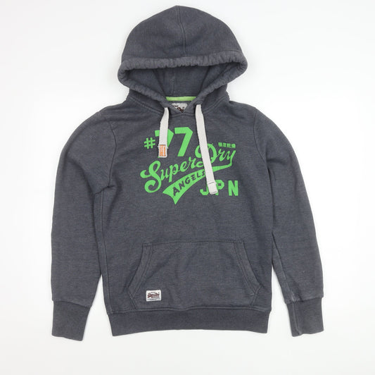 Superdry Mens Grey Pullover Hoodie L Graphic Print Hooded Sweatshirt