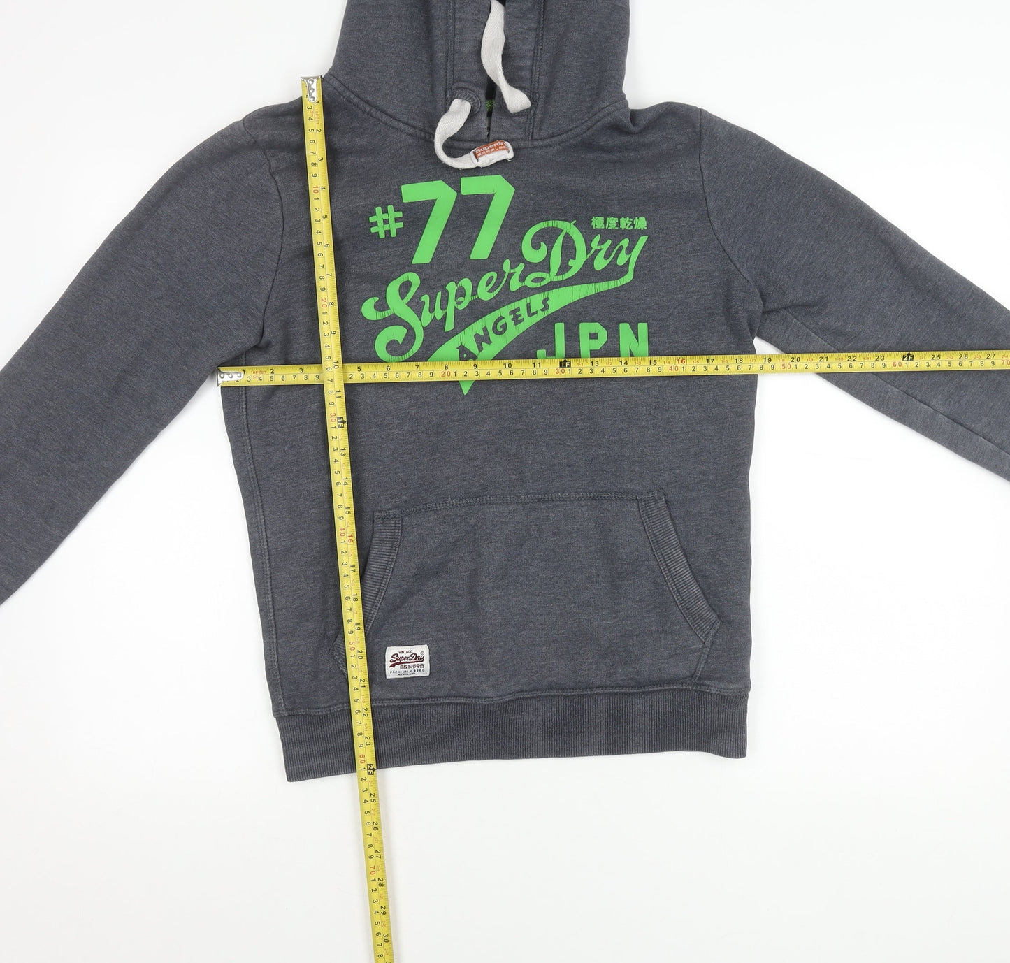 Superdry Mens Grey Pullover Hoodie L Graphic Print Hooded Sweatshirt