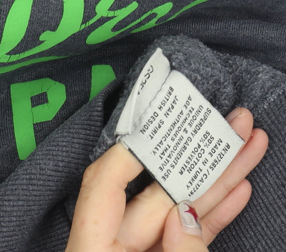 Superdry Mens Grey Pullover Hoodie L Graphic Print Hooded Sweatshirt