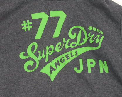 Superdry Mens Grey Pullover Hoodie L Graphic Print Hooded Sweatshirt