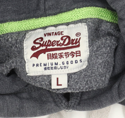 Superdry Mens Grey Pullover Hoodie L Graphic Print Hooded Sweatshirt