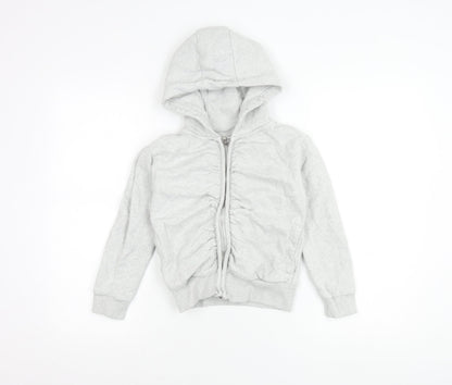 Next Girls Grey Full Zip Hoodie with Ruffle Detail Age 8 Years