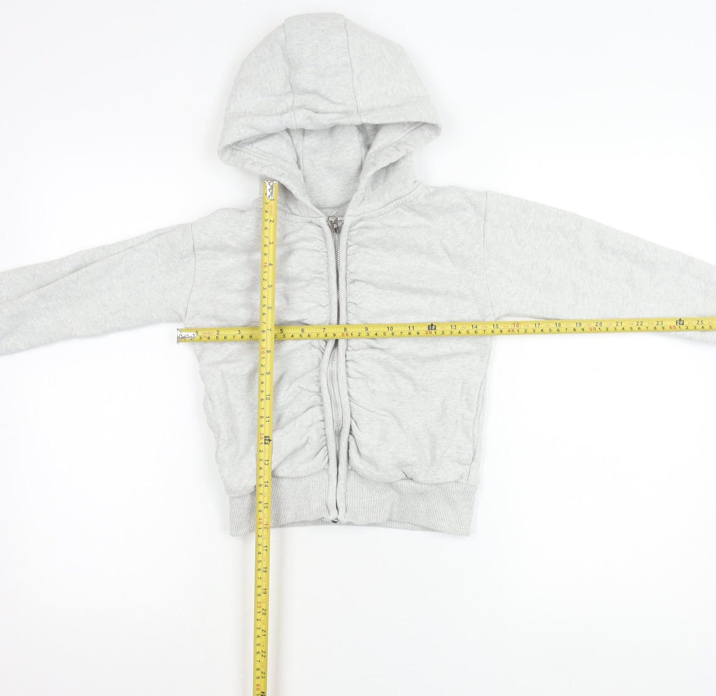 Next Girls Grey Full Zip Hoodie with Ruffle Detail Age 8 Years