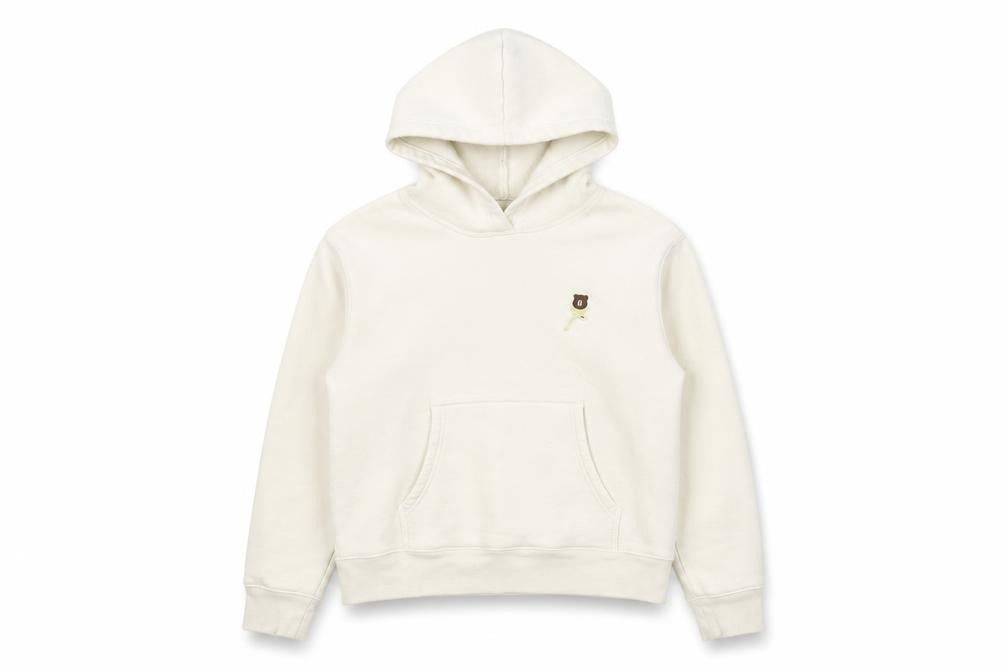 Front view of O.C.E girls’ white bear embroidered hoodie l fleece pullover casual