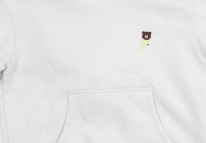 O.C.E Girls White Bear Embroidered Hoodie L Fleece Pullover Casual