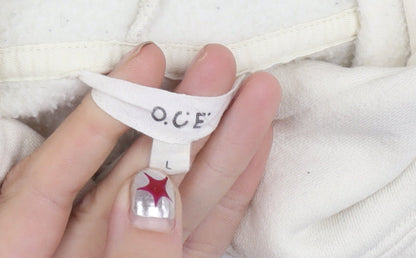 O.C.E Girls White Bear Embroidered Hoodie L Fleece Pullover Casual