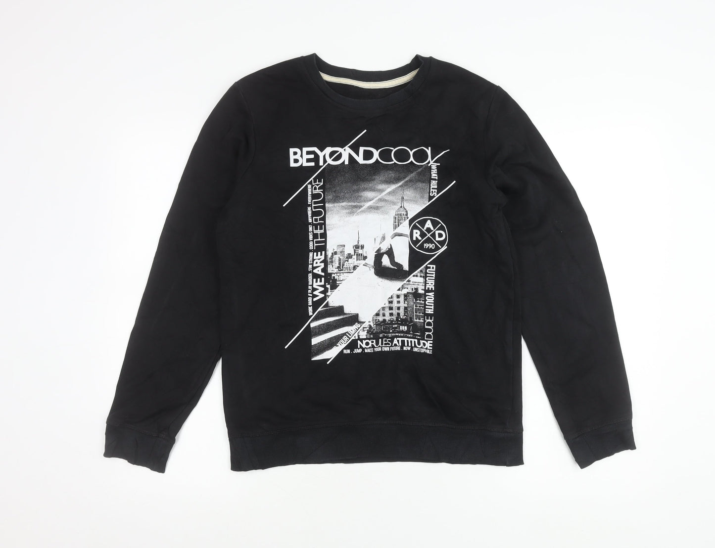 George Boys Black Graphic Pullover Sweatshirt 13-14 Years Crew Neck