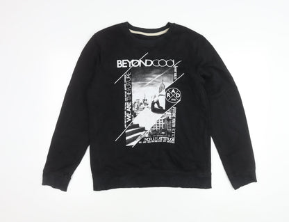 George Boys Black Graphic Pullover Sweatshirt 13-14 Years Crew Neck
