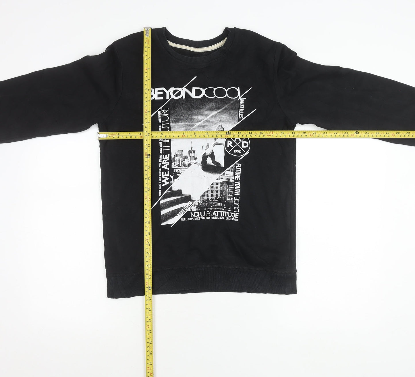 George Boys Black Graphic Pullover Sweatshirt 13-14 Years Crew Neck