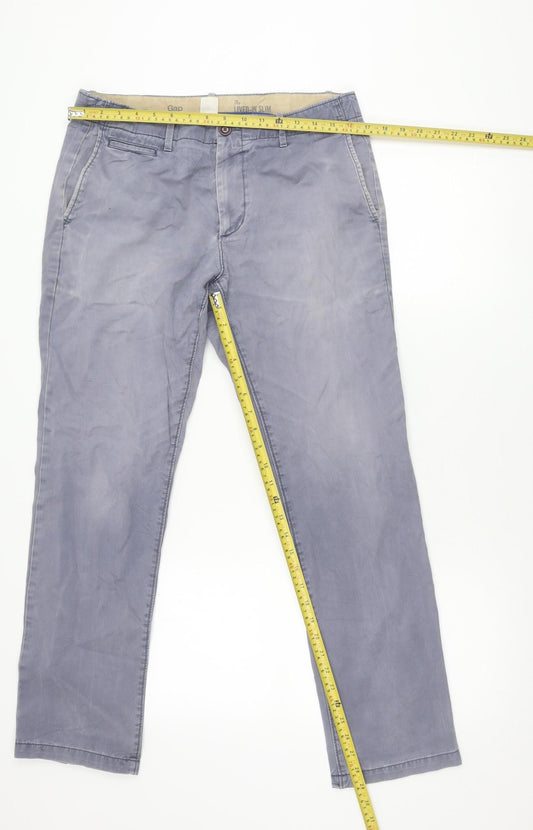 Gap Men's Blue 32x30 Regular Fit Cotton Chino Trousers