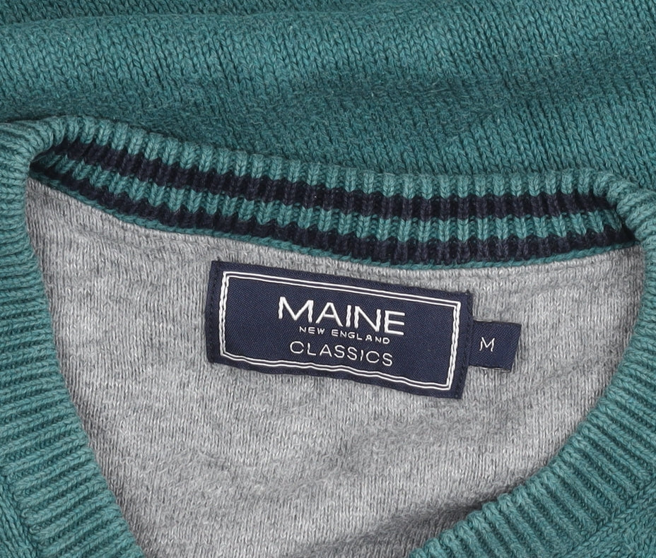 Maine New England Mens Green Cotton V-Neck Jumper Size M