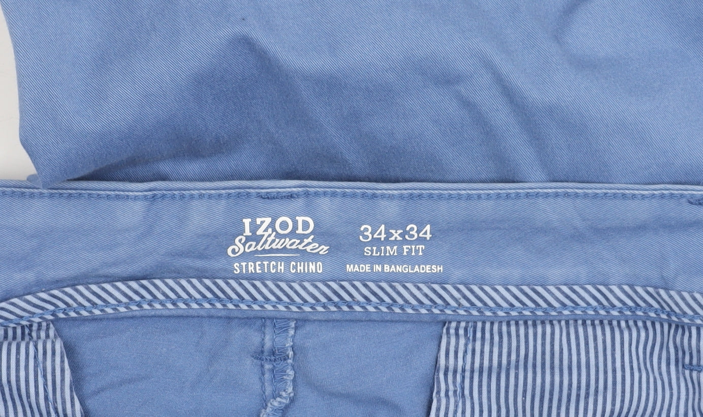 IZOD Men’s Blue Slim Fit Chino Trousers 34x34 Casual Cotton