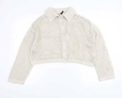H&M Divided Womens Beige Collared Open Knit Cardigan L