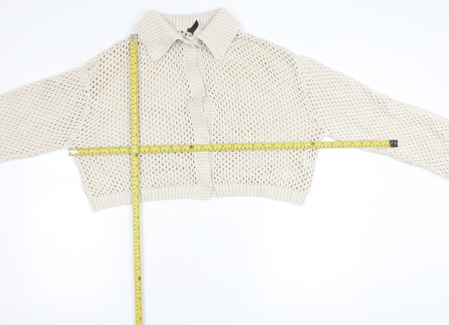 H&M Divided Womens Beige Collared Open Knit Cardigan L