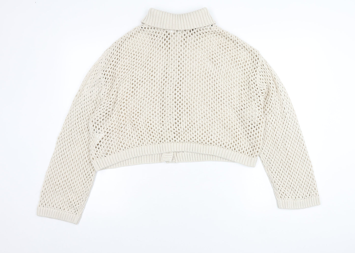 H&M Divided Womens Beige Collared Open Knit Cardigan L