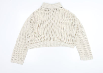 H&M Divided Womens Beige Collared Open Knit Cardigan L