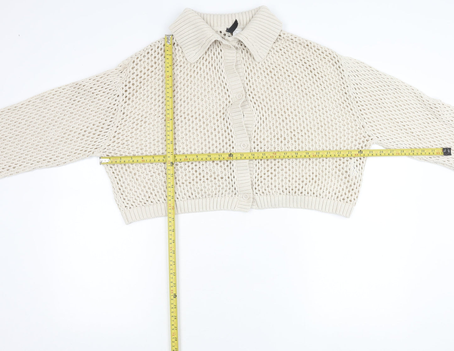 H&M Divided Womens Beige Collared Open Knit Cardigan L