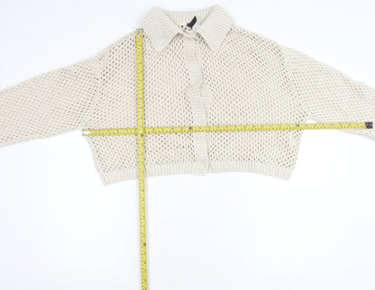 H&M Divided Womens Beige Collared Open Knit Cardigan L